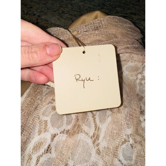 NWT RYU IVORY DRESS TAN TULLE NUDE LACE TIE NECK HALTER M Party Wedding Cocktail - Picture 7 of 14